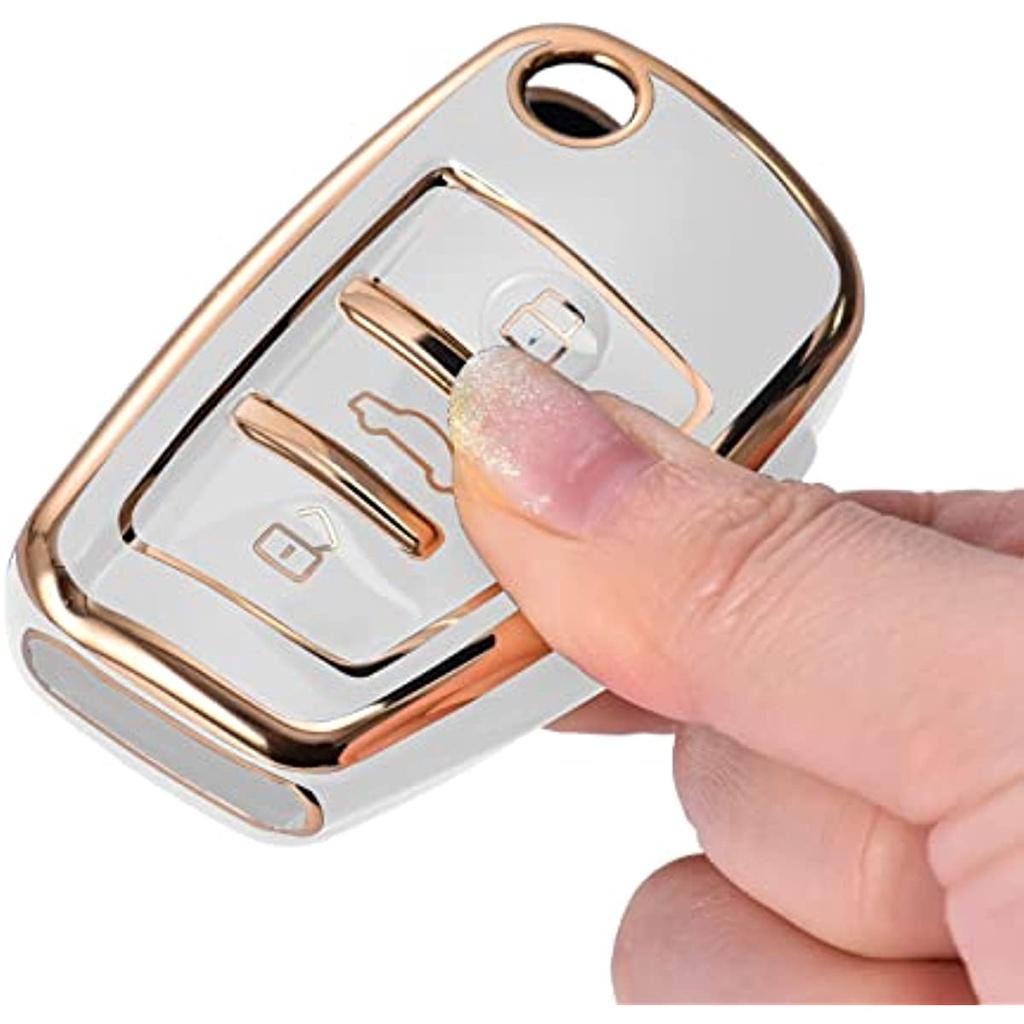 Etui na klucze odpowiednie do etui na kluczyk samochodowy do A1 A3 A4 A6 Q3 Q5 Q7 S3 R8 Tt silikonowe etui ochronne Tpu (Złota krawędź biała)