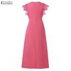 ZANZEA Rochie Casual Elegantă de Damă cu Patchwork din Dantelă, Decolteu Rotund, Fără Mâneci, cu Volane