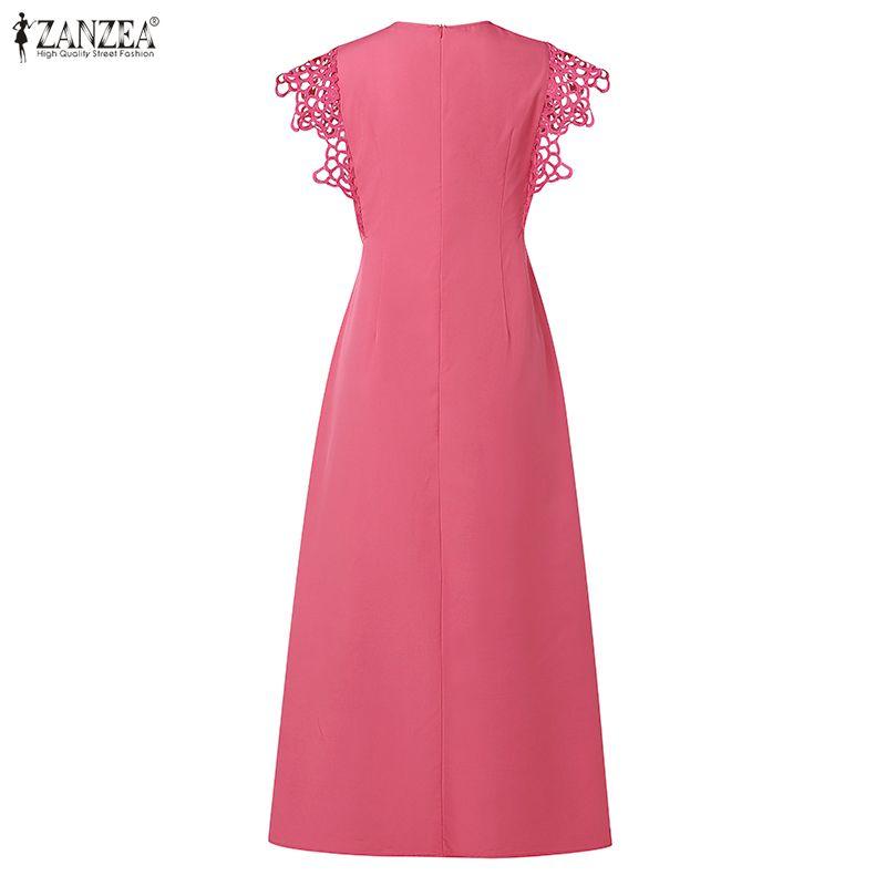 ZANZEA Rochie Casual Elegantă de Damă cu Patchwork din Dantelă, Decolteu Rotund, Fără Mâneci, cu Volane