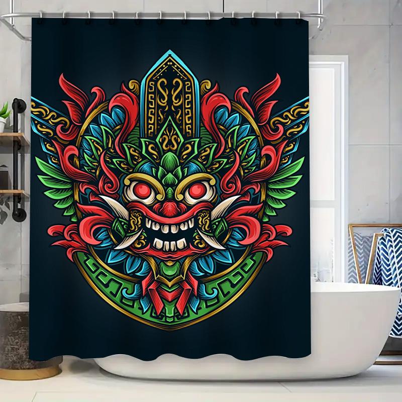 Tuniu Cool Chinese Demon Mask Shower Curtain Unique Art Bathroom Decor Vivid Colorful Design