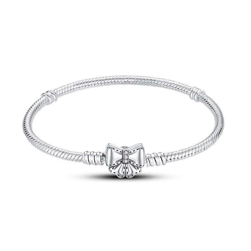 925 Silver Bracelet Four Leaf Clover Butterfly Heart Charm Beads DIY Adjustable 17 20CM Fashion Jewelry
