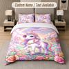 Unicorn Theme Custom Text Or Name 3Pcs Bedding Set 1 Flat Sheet & 2 Pillowcases Personalized Home Bedding