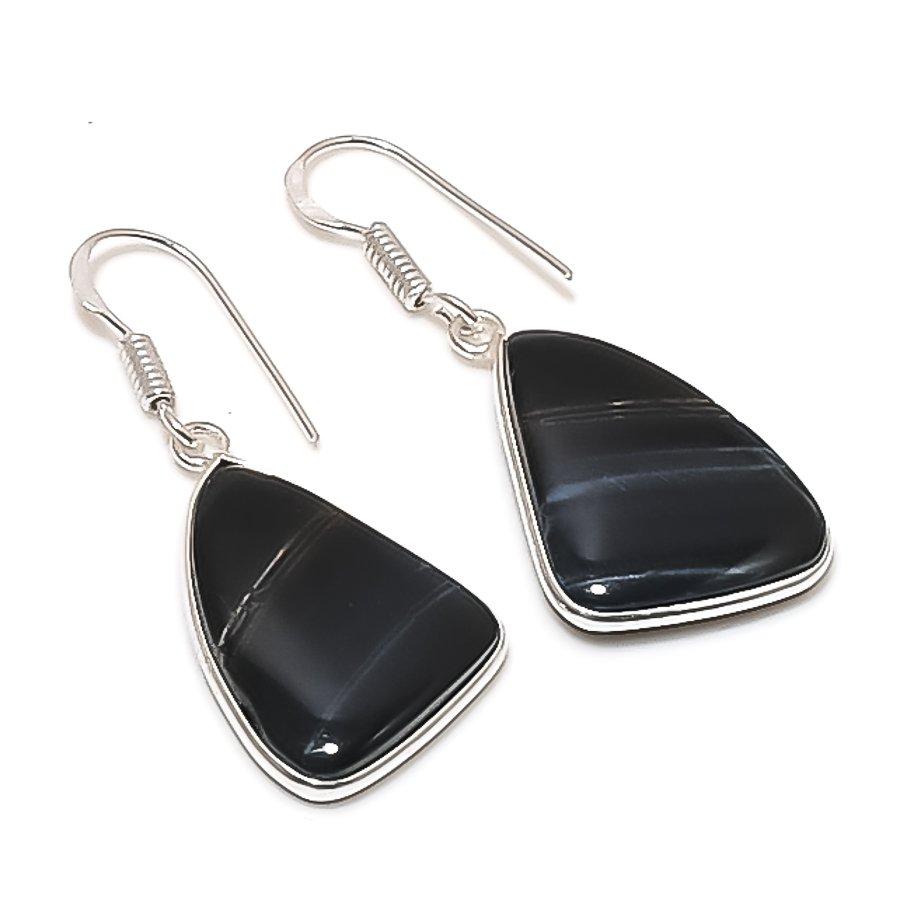 Natural Black Tiger Eye Gemstone Handmade 925 Sterling Silver Earring 1.58  AE-11503