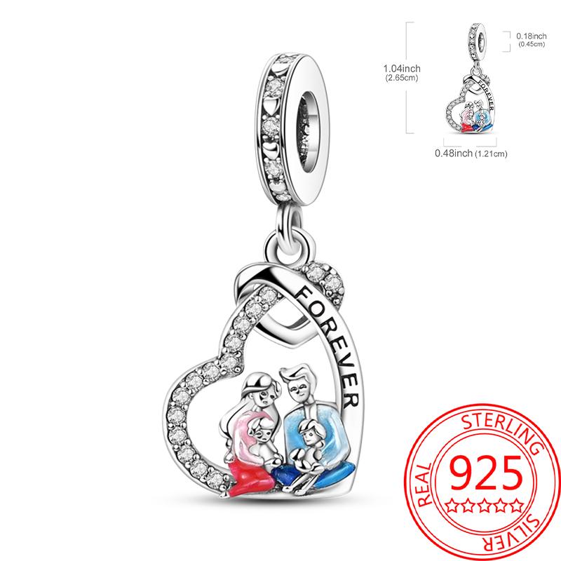 Breloque Pendentif Perles Cœur Rose Scintillant Cuivre Compatible Bracelet Original Pour Femmes Bijoux Cadeaux Saint-Valentin