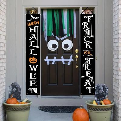 Gothic Holiday Door Hanging Halloween Christmas Porch Banner Set Spooky Festive Sign Scary Merry Pennant Decor