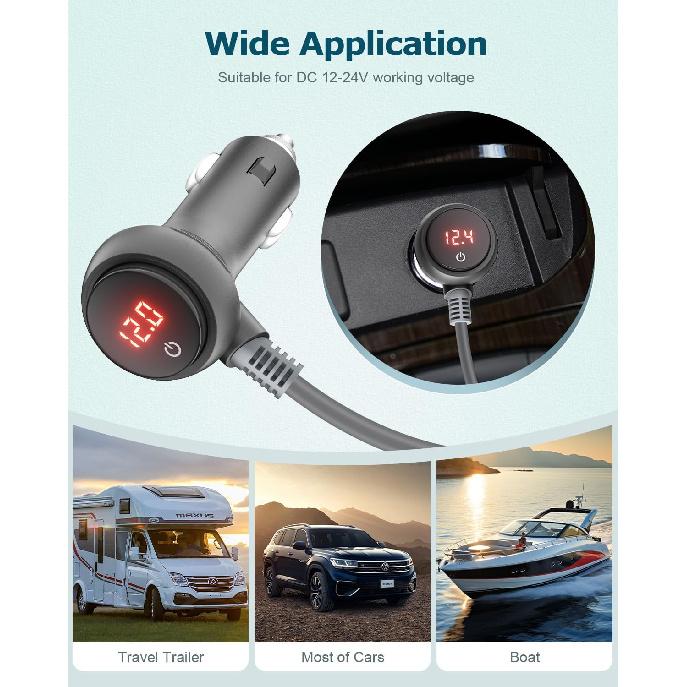 Starlink Mini Power Cable 10FT 12V Car Adapter for Starlink Mini | With Switch & Digital Voltage Display, Starlink Mini Cable Cigarette Lighter