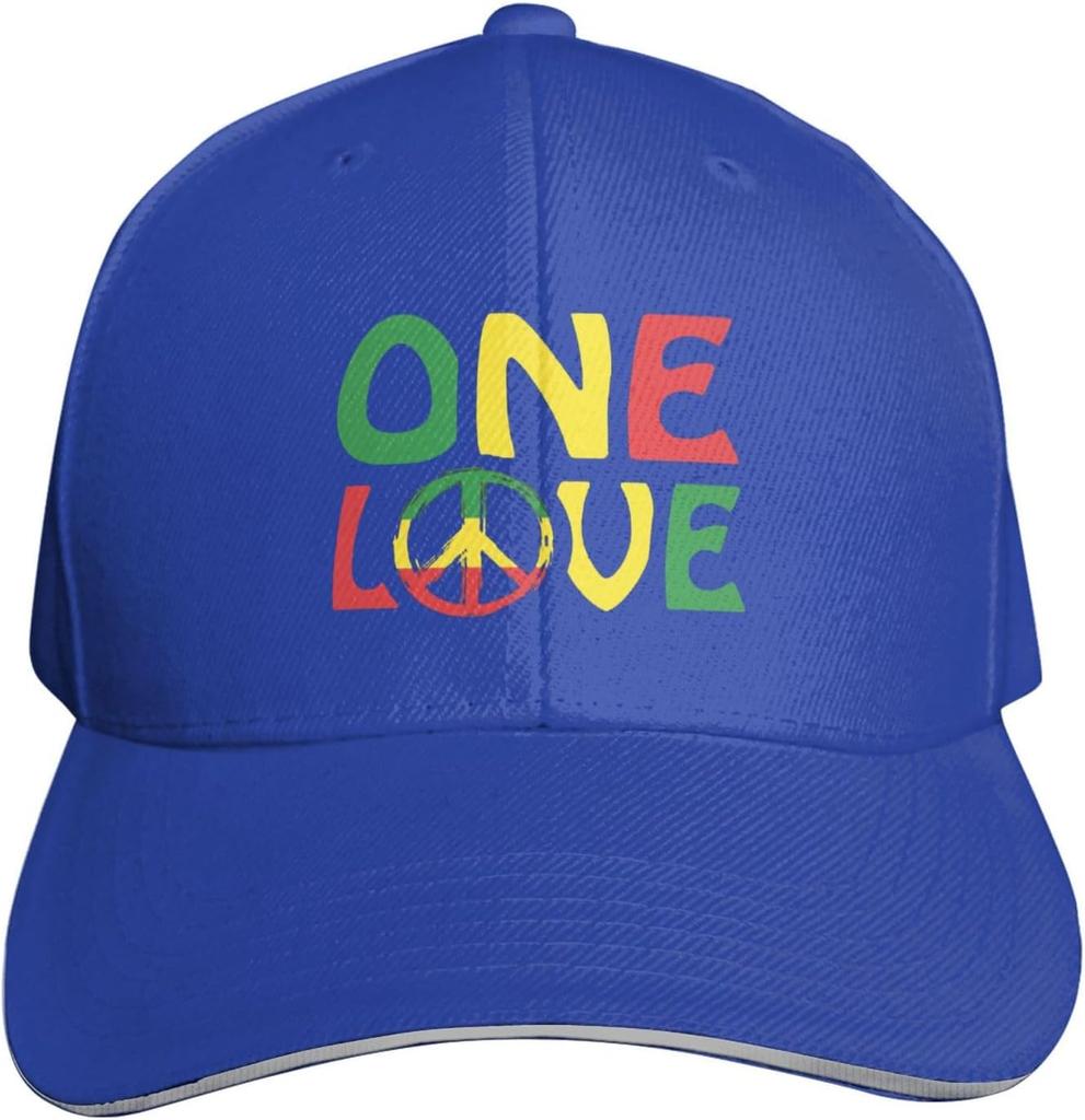 One Love Peace Sign Rasta Colors Unisex Baseball Cap Adjustable Polyester Casual Sun Hat