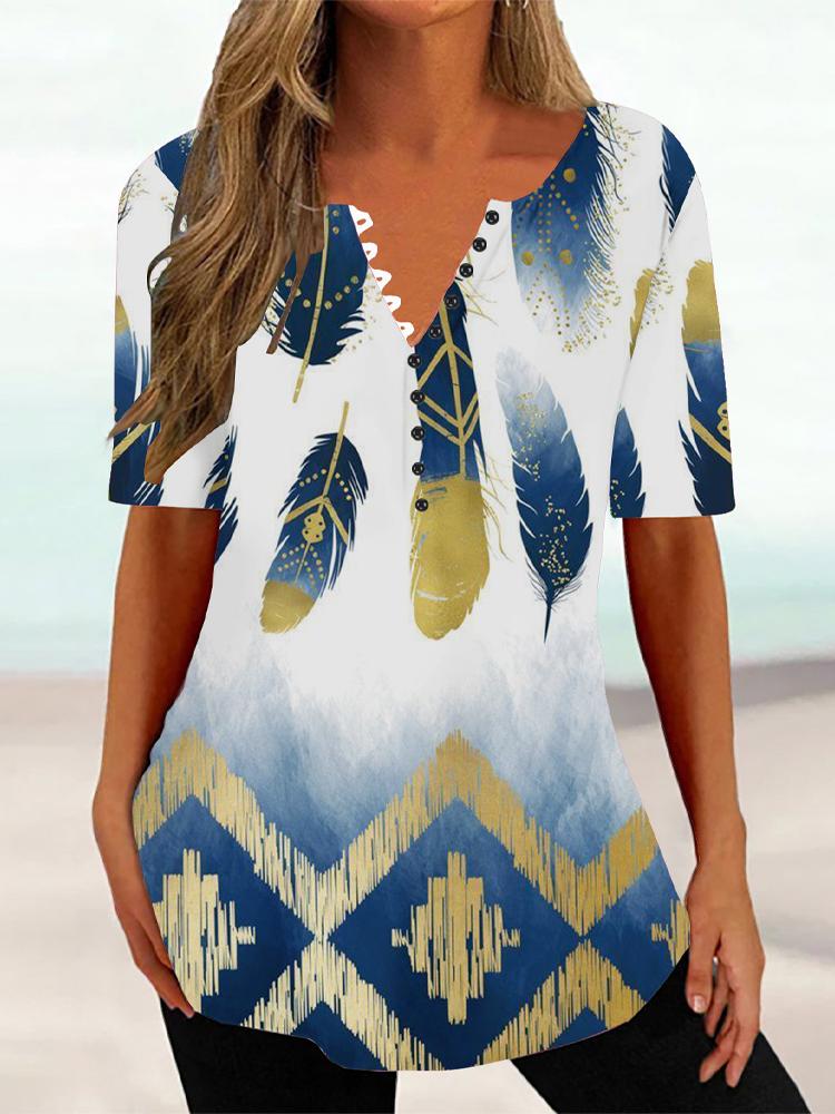 

Женская летняя футболка с цветочным принтом и V-образным вырезом, с короткими рукавами, женский винтажный топ средней длины, свободный топ, женская одежда 5XL