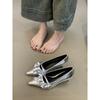 High-end Silver High-heeled Shoes for Women's Elegant and Beautiful Lotus-edged Pointed Shoes