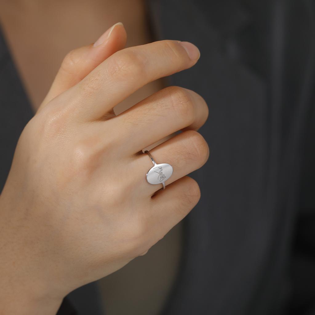 Pinky Swear Promise Hand Gesture Ring Stainless Steel Women Oval Finger Rings Jewelry Birthday Gift for Friends