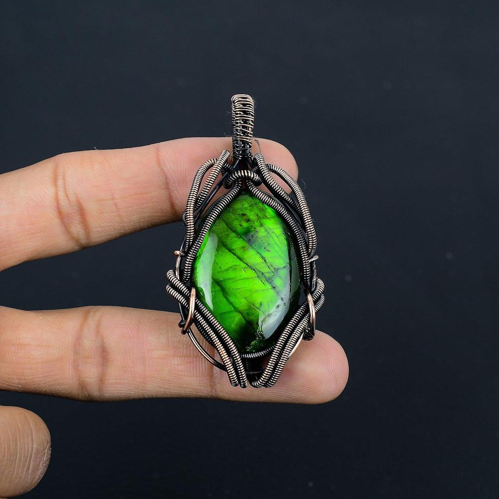 Green Flash Labradorite Pendant Gemstone Jewelry, 999 Copper Wire Wrapped Pendant, Handmade Jewelry Birthstone Pendant, Gift For Him