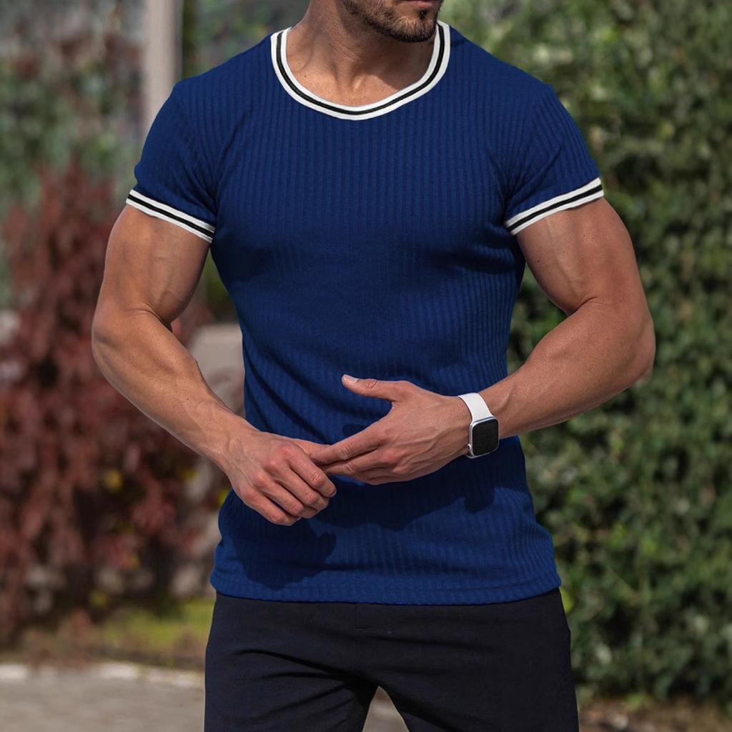 Men'S Autumn Sports, Fitness, Leisure Stand Up Collar, Elastic Vertical Stripe, V-Neck Long Sleeved T-Shirt For Men