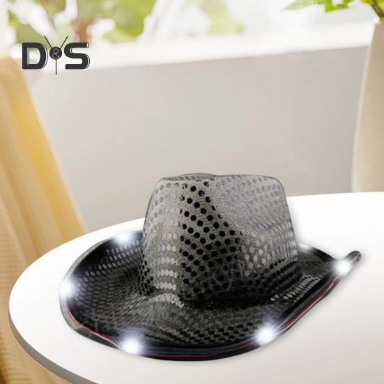 LED Light-Up Cowboy Hat Retro Western Style Luminous 5 Color Available Sunshade Sequin Cap Christmas Party Nightclubs Performance Photo Prop Cap