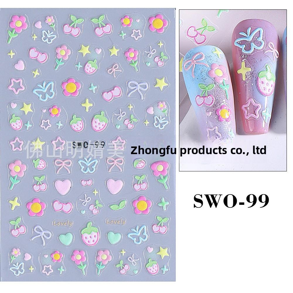 2025 New Summer Nail Sticker, Cute Macaron Design with Cherry Strawberry Patterns Ins Style Nail Art Decals