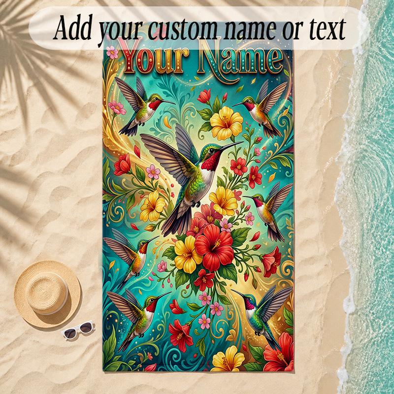 Birds Theme Soft Beach Towel Personalized Custom Name Text Towel Portable for Beach Pool Travel