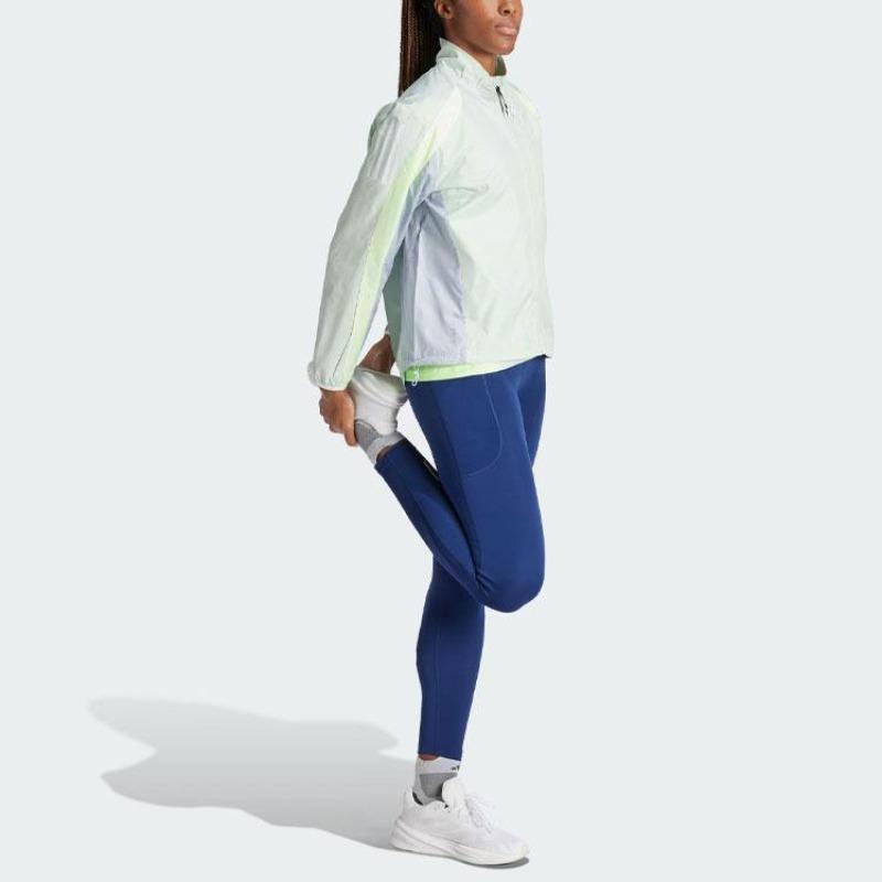adidas Own The Run Colorblock Jacket Windproof Breathable Water-Resistant Retro Sports Stand Collar Jacket Women Jackets Linen-Green IQ3873