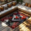 Gothic Couple Art Rug, Black White Red Rose Tattoo Carpet, Bohemian Living Room Mat with Chain Motif, Dark Romantic Decor
