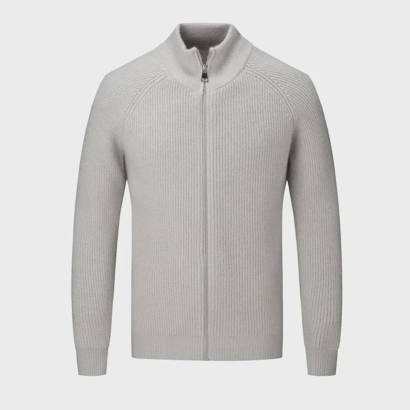 Cardigan tricotat pentru bărbați de toamnă cu guler stand și croială slim fit - Stil coreean