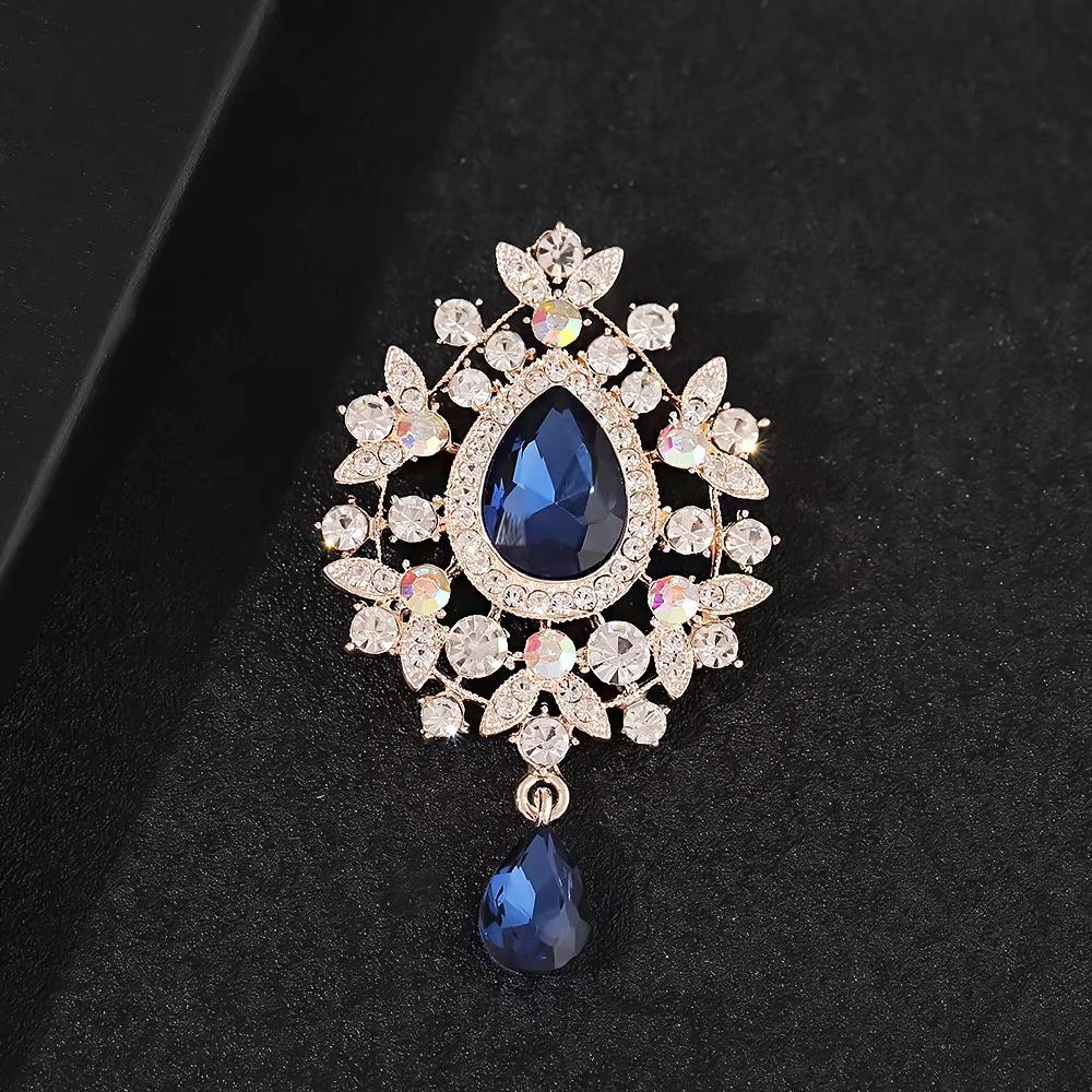 Fashion Alloy Rhinestone Brooches Women's Enamel Glass Pendant Pins Flower Pattern Crystal Jewelry Wedding Occasions