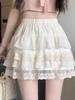 Women's White Lace A-line Midi Skirt - High Waist, Slimming, Princess Style, Summer Fashion, Petite Fit