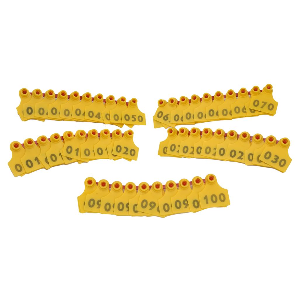 100Pcs TPU Pig Cow Ear Tag with Number 001‑100 Ear Label Tag Farm Livestock AccessoryYellow