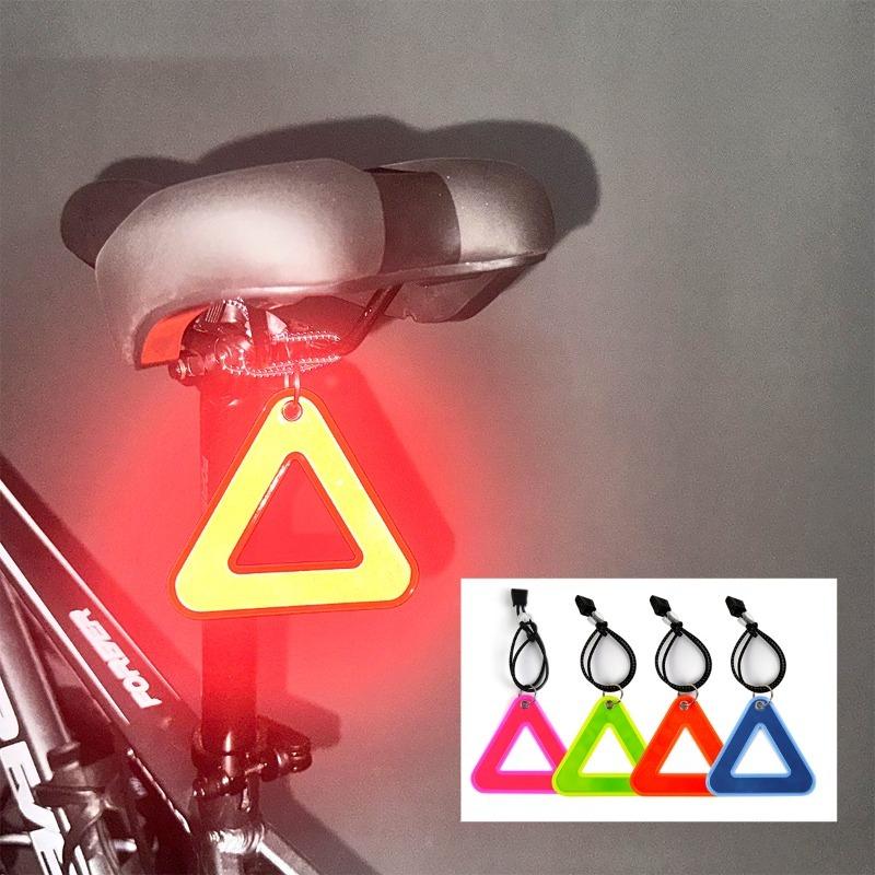 1PC Reflective Signs Triangle Signs Safety Warning For Bicycle Hanging Tag W Elastic Cord Bike Night Visible Riding Safety