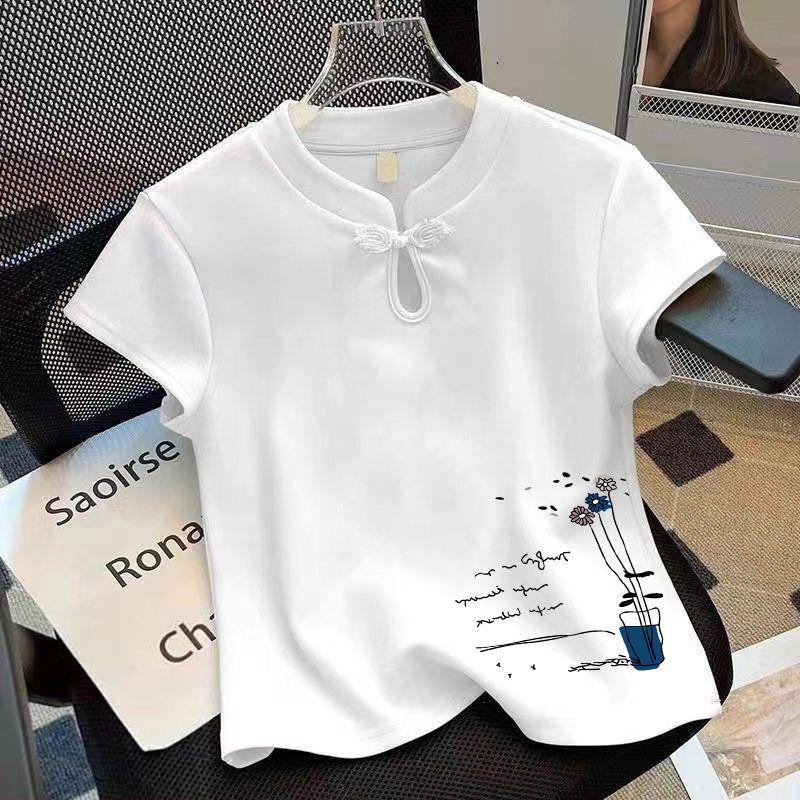 

2026 Trendy Women s Slimming New Chinese Style Short Sleeve T-shirt S [Recommended for 70-90 jin]
