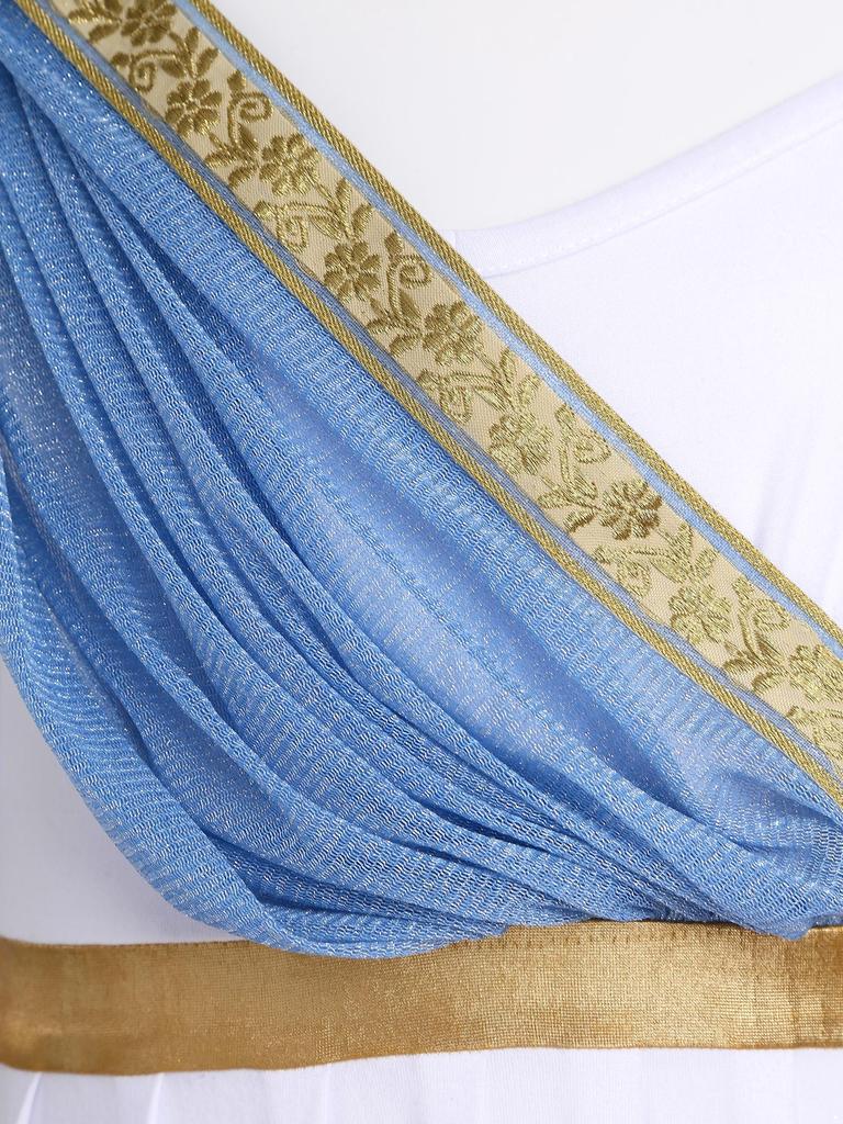 Disfraz de Princesa Griega Antigua para Niñas Vestido Camisola de Cintura Alta Capa con Bordado Dorado Manga para el Brazo Atuendo de Halloween