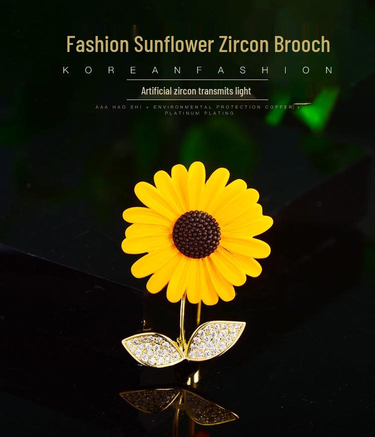 Japanese & Korean-Style Cute Sunflower Brooch Pin - Anti-Exposure, Fashionable, Creative Accessory for Women