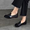 Johnature Vielseitige Retro Damen Slipper Echtes Leder Runde Zehenpartie Flache Schuhe mit flacher, weicher Sohle