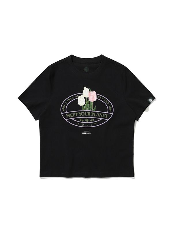 BBC EARTH Embroidery Point Short Sleeve T-Shirt_Black