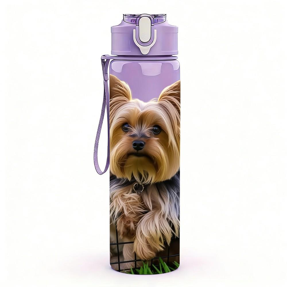 1PC Yorkshire Terrier Dog Print 750ml Color Plastic Sports Water Bottle Leakproof Flip Straw Lid Suitable for Sports Office Home Use