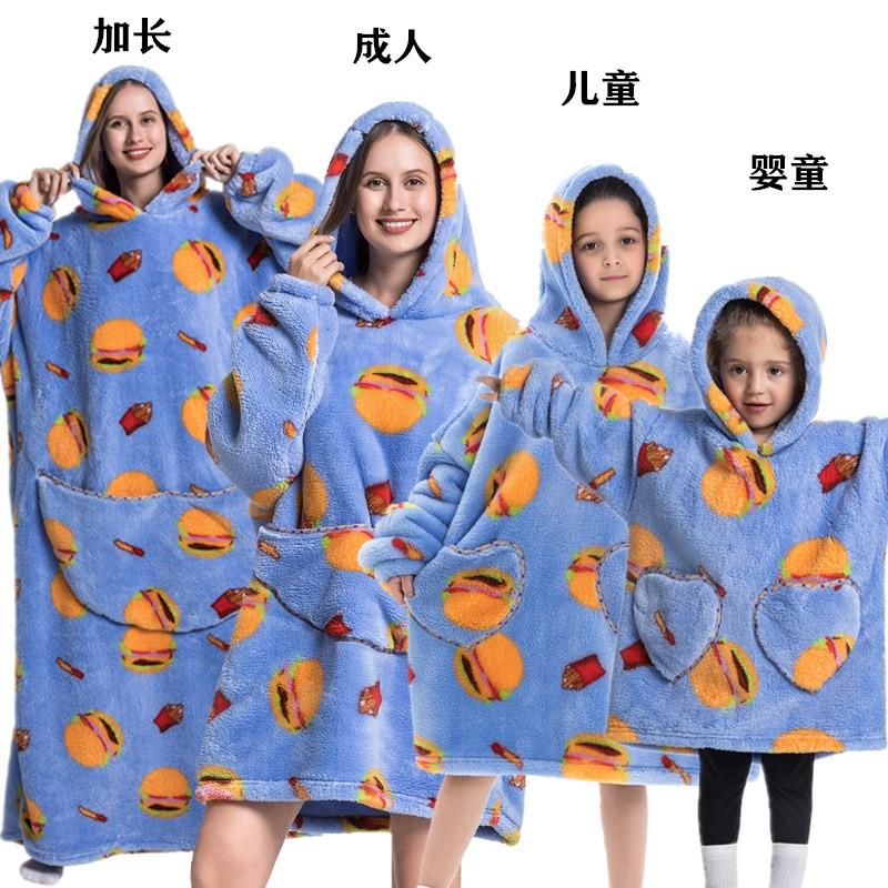 winter warm fleece hooded women's blanket sleeves fleece warm hooded sweater sweater women's hooded robe pajamas sleepwear robe