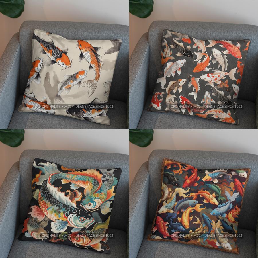 Panika Chen Unisex 2D Koi Fish Pattern Decorative Cushion Cover Pattern Cushion Cover Suitable For Sofa Bedroom Car Pillow Cover