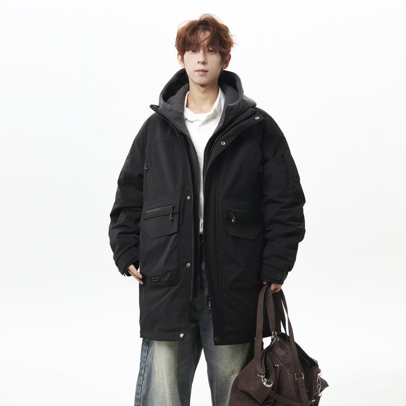 Męska wodoodporna zimowa parka z kapturem w dużym rozmiarze: Gruby, ciepły płaszcz roboczy do sportów outdoorowych.