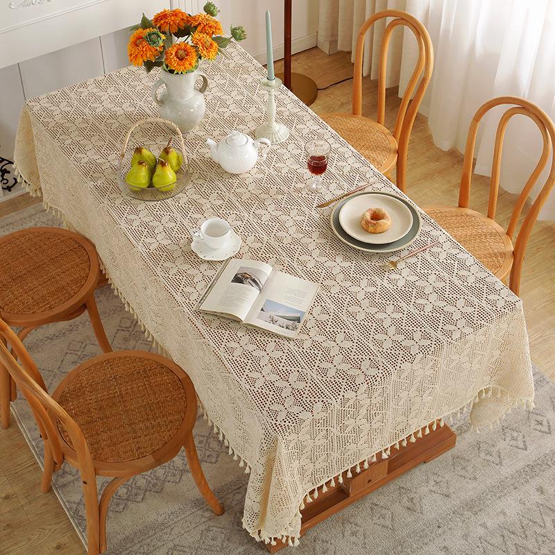 Henggang Pastoral Fresh Crochet Cover Table Cloth Household Rectangular Tablecloth Picnic Cloth Hollow Tablecloth