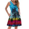 Women's Summer Fashion Casual V-Neck Pleated Stitching Hawaiian Floral Print Sleeveless Pocket Vest Dress