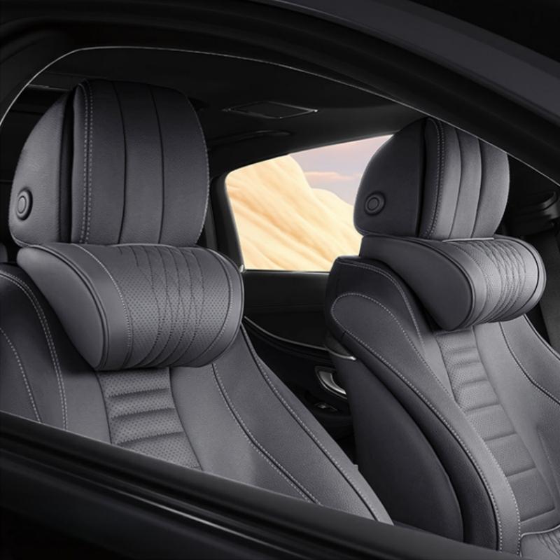 2Pcs Car Headrest Neck Pillows Napa Leather Is Comfortable and Breathable Memory Foam Core Headrest Fit Most Vehicles