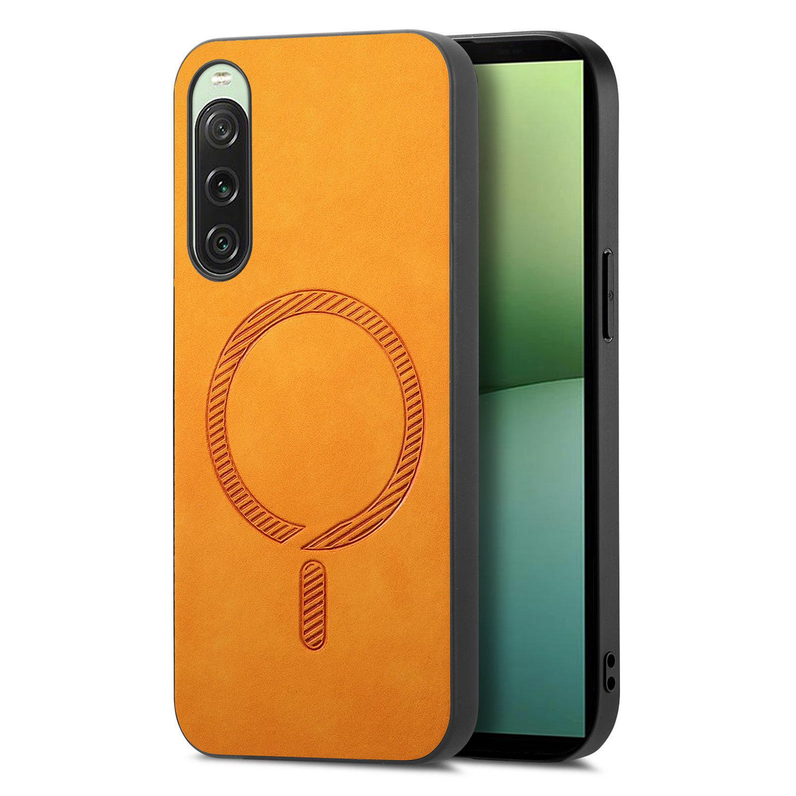 

For Sony Xperia 10 V Leather Back Case Compatible with MagSafe Skin-touch Phone Cover Yellow