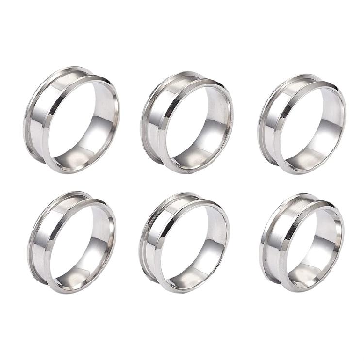 

6Pcs Rings Core Blank for Inlay Ring Stainless Steel Grooved Finger Ring 8mm
