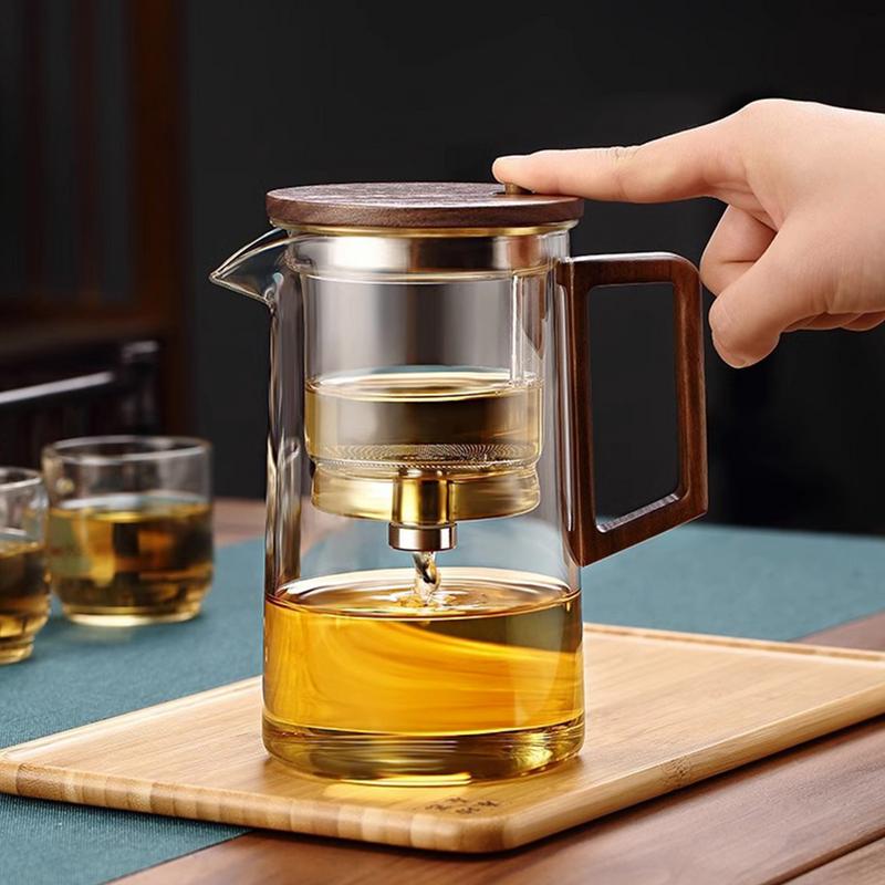 Glass Teapot Filter 500Ml/750ml Glass Water Separation Tea Pot With Strainer Ergonomic Tea Maker With Wooden Handle Dishwasher