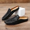Genuine Leather Men Slippers Slip on Half Mules Summer Casual Shoes Breathable Sandals Lightweight Muller Shoes Comfy Lazy Shoes