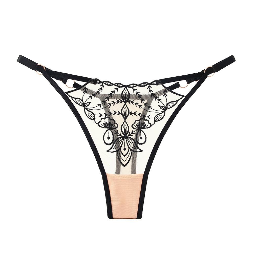 French Celebrity Heavy Industry Embroidery Sexy Panties Women's Delicate Mesh Comfortable Cotton Crotch Hollow Temptation Thong Large Size