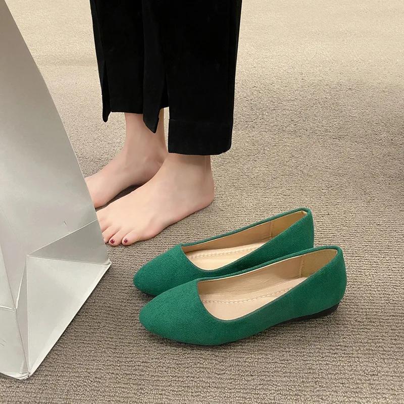 2025Women Flats Slip On Candy Color Woman Boat Shoes Black Faux Suede Ladies Ballet Flats