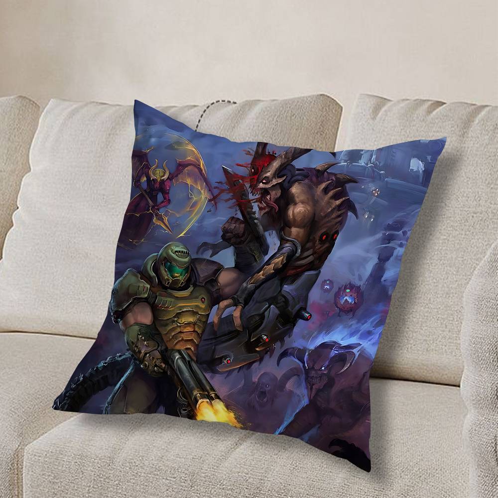 Game Doom Invincible Hero Pillow Case Anti-dustmite Pillowcase Invisible Zipper Silky Short Plush Sofa Cushion Cover