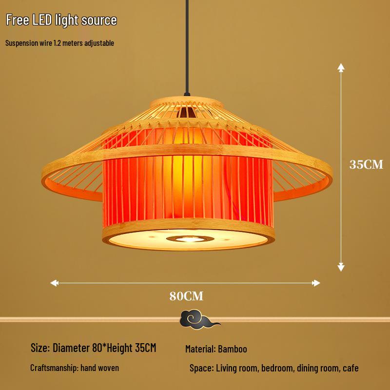 Retro Bamboo Pendant Lamp for Restaurants and Hotels - Chinese Style with Spotlight