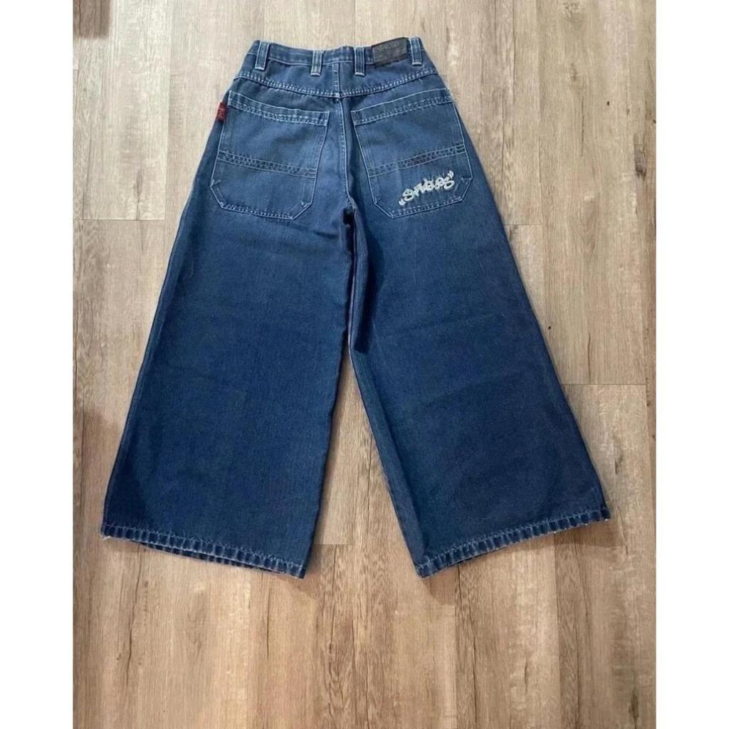 GLYDE Embroidered Baggy Jeans Y2K Clothes Men Women Harajuku Hip Hop Embroidered Vintage Blue Baggy Jeans Low Rise Wide Leg Pants