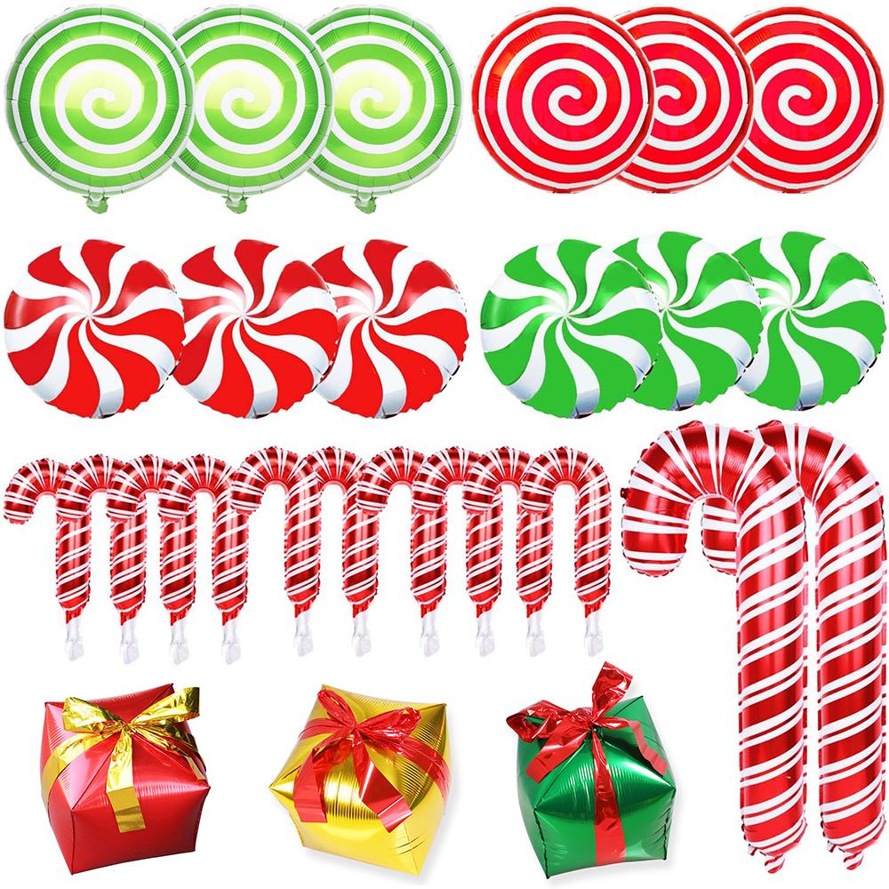 Candy Cane Christmas Balloons - Red Green Sweet Candy Balloons, Holiday Party Decorations & Gift Box Fillers