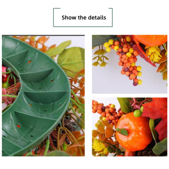 Fall Pumpkin Wreath Front Door Autumn Maple Leaf Harvest Realistic Simulation Wreath Indoor Outdoor Thanksgiving Home Decor