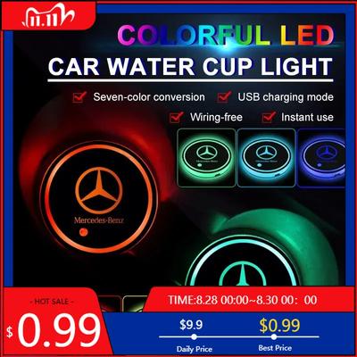 GLC GLB 7 Colors Car LED Luminous Water Cup Pads Auto Coaster Mats For Mercedes Benz AMG W206 W204 W205 W212 W213 W221 W222 W22